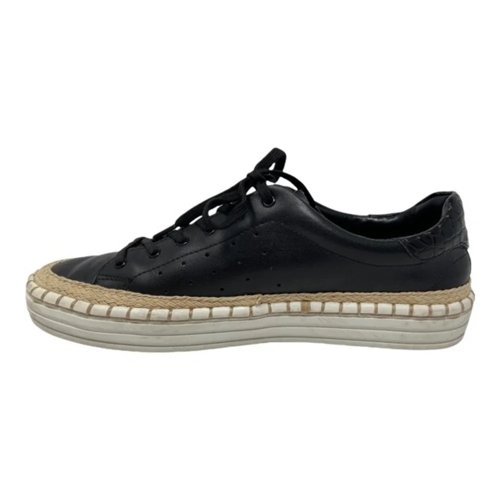Sam Edelman Women's Kavi Leather Sneakers Black Casual Espadrille Trim Size 7